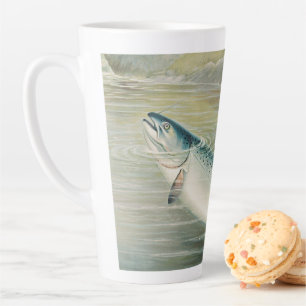 Caneca De Café Latte Salmão da Califórnia por S.A. Kilbourne, Peixe Vin