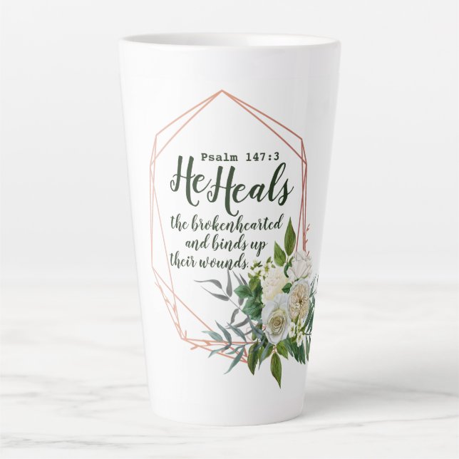Caneca De Café Latte Salmo 147:3 Latte Mug (Frente)