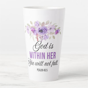 Caneca De Café Latte Salmo 46:5 Deus está dentro de sua Flor de Escritu