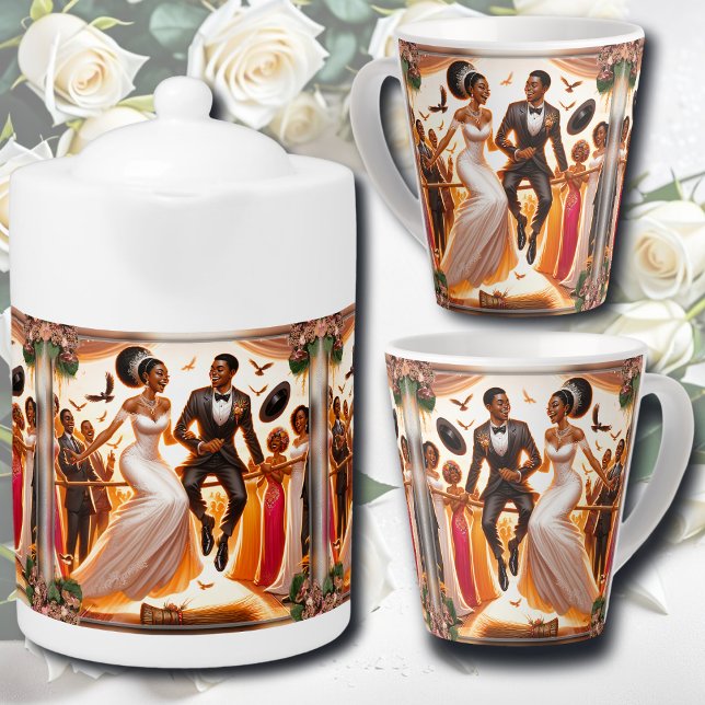 Caneca De Café Latte Saltando Juntos Para Amar Para Casamento Nunca (Criador carregado)