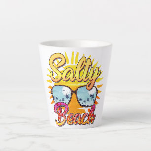 Caneca De Café Latte Salty Beach   Sol Tropical e Árvore Palm