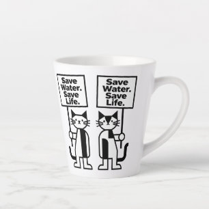 Caneca De Café Latte Salve Água Salve Vida Ativista Gato Minimalista Fo