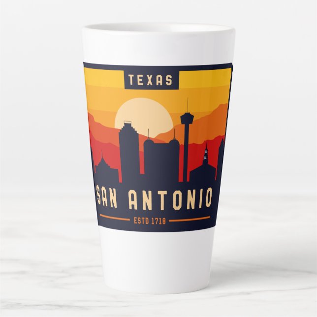 Caneca De Café Latte San Antonio Texas Skyline Cityscape Souvenir (Frente)
