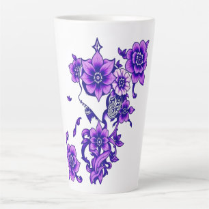 Caneca De Café Latte Sangue Encantado - Crânio Floral Místico