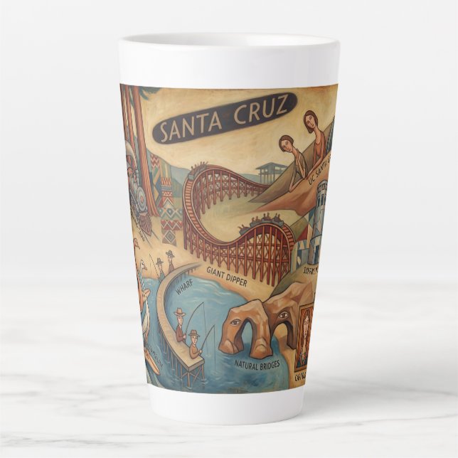 Caneca De Café Latte Santa Cruz California Whimsical Map UCSC Boardwalk (Frente)