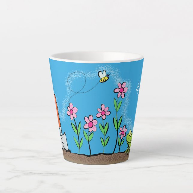 Caneca De Café Latte Sapo bonito e abelha na ilustração de desenho anim (Frente)