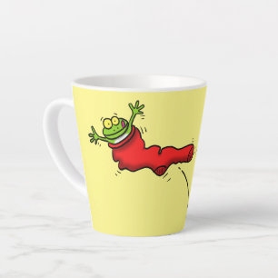 Caneca De Café Latte Sapo bonito em um desenho de salto em meia vermelh