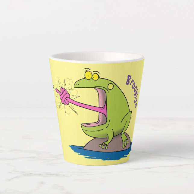 Caneca De Café Latte Sapo engraçado e desenho animado (Frente)