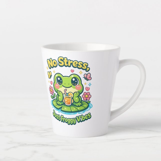 Caneca De Café Latte Sapo Sem Estresse | Desenho de Sapo de Desenho Ani (Direita)