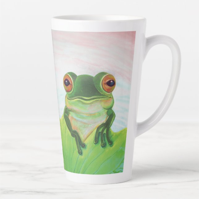 Caneca De Café Latte Sapo Verde Relaxando na lagoa (Direita)