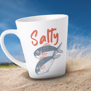 Caneca De Café Latte Sardinhas Salgadas de Verão Europeu Risograph Fofo