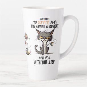 Caneca De Café Latte Saúde Mental Simulada por Piadas de Cat