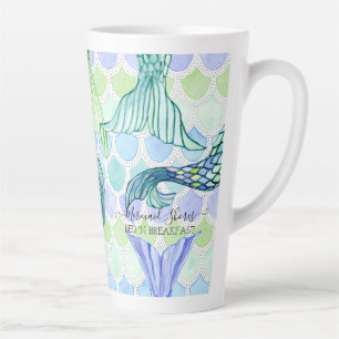 Caneca De Café Latte Scales Azuis de Cauda da Sereia Bonita, Praia Pers
