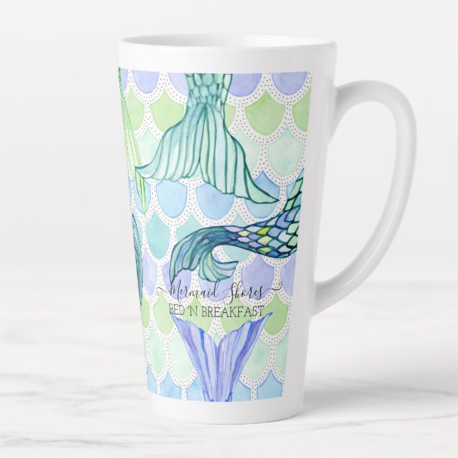 Caneca De Café Latte Scales Azuis de Cauda da Sereia Bonita, Praia Pers (Direita)