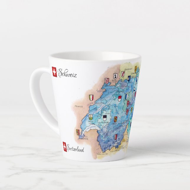 Caneca De Café Latte "Schweiz: 2021/heuta - 26 Kantone  (Ângulo esquerdo)