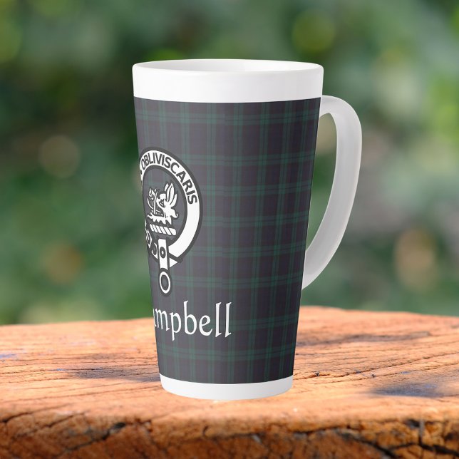 Caneca De Café Latte Scottish Campbell Crest Crachá & Tartan (Criador carregado)
