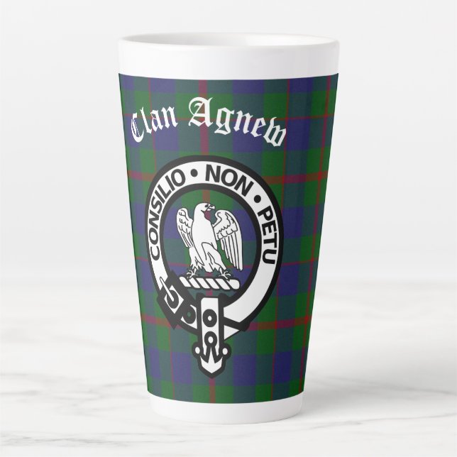 Caneca De Café Latte Scottish Clan Agnew Crest & Tartan (Frente)