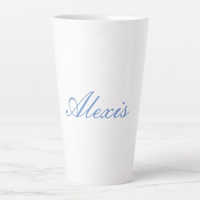 Caneca De Café Latte Script de Caligrafia Simples Azul Branco Simples (Frente)
