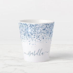 Caneca De Café Latte Script de nome da brilho azul branco