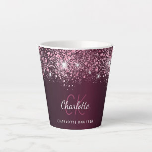 Caneca De Café Latte Script de nome da brilho rosa borromado