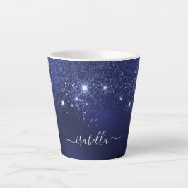 Caneca De Café Latte script de nome de brilho azul do marinho