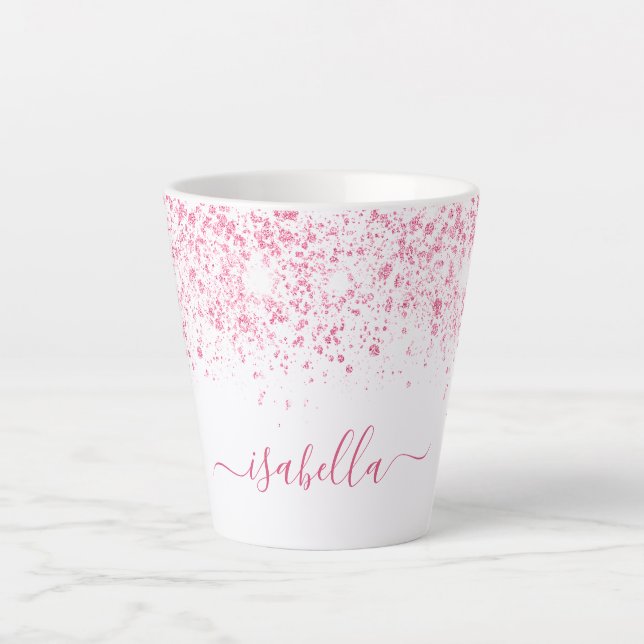 Caneca De Café Latte Script de nome rosa branco (Frente)