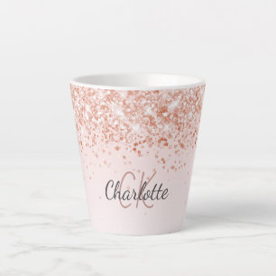 Caneca De Café Latte script do nome do confetti rosa gold