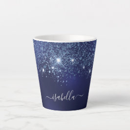 Caneca De Café Latte script do nome do monograma da brilha azul do mari