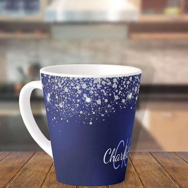 Caneca De Café Latte script do nome do monograma da brilha azul do mari (Criador carregado)