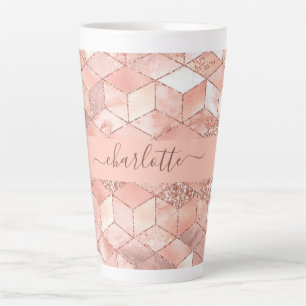 Caneca De Café Latte script glittere do nome da mármore do cubo rosa go
