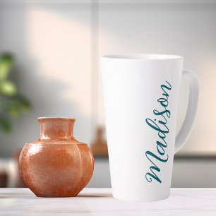 Caneca De Café Latte Script Manuscrito Tendy Dark Turquoise Personaliza