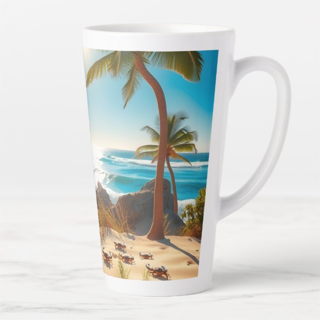 Caneca De Café Latte Sea  Crabs on Tropical Beach – Serene Ocea (Direita)