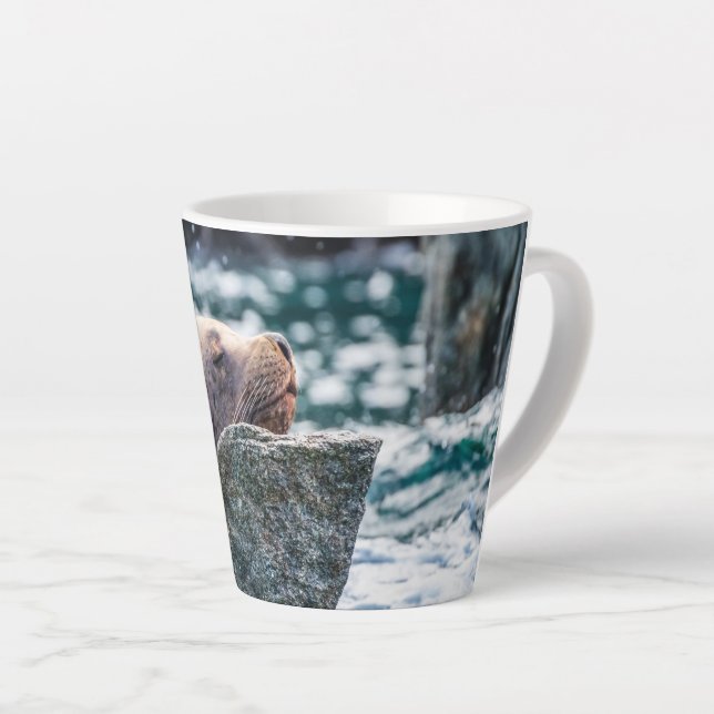 Caneca De Café Latte Sea Lion In Resurrection Bay, Alaska (Ângulo direito)