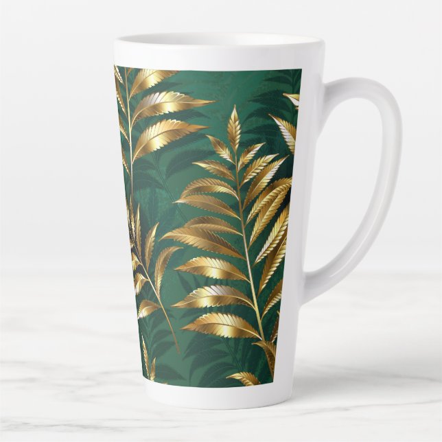 Caneca De Café Latte Seamless pattern with golden ferns (Direita)