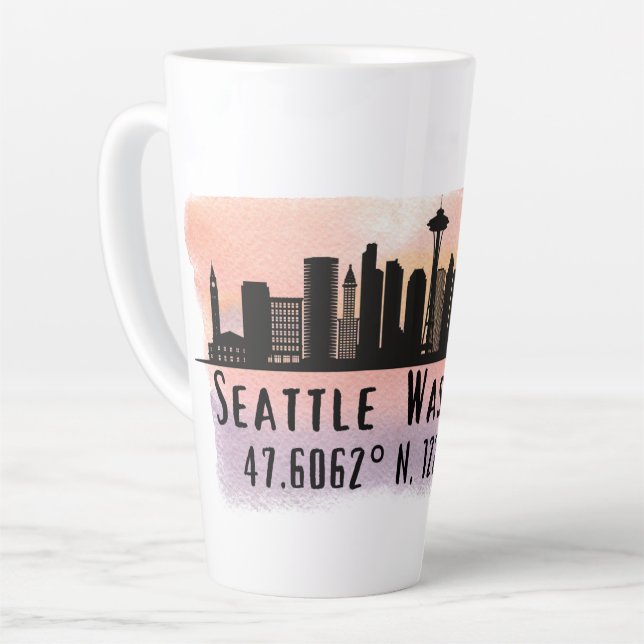 Caneca De Café Latte Seattle City Skyline Latitude e Longitude (Ângulo esquerdo)