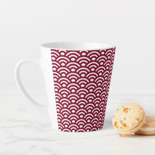 Caneca De Café Latte Seigaiha, Ondas, Japonês, Burgundy e Branco