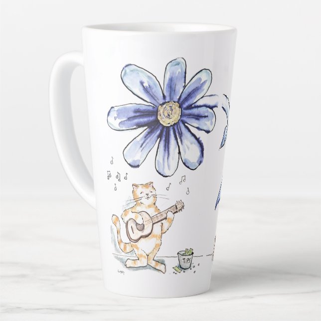 Caneca De Café Latte Seja Corajoso Músico de Gatos (Ângulo esquerdo)