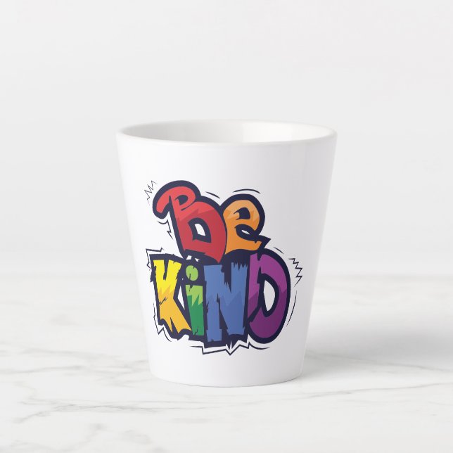 Caneca De Café Latte Seja gentil | LGBTQ | Arco-íris | Mês do Orgulho (Frente)