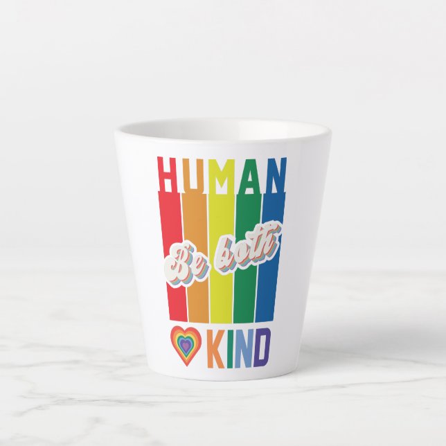 Caneca De Café Latte Seja humano e gentil - Inspirado no Arco-Íris Vint (Frente)