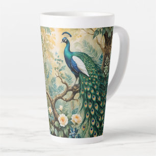 Caneca De Café Latte Selva Floral de Teal de Ouro Peacock