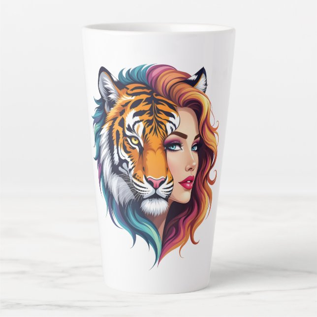 Caneca De Café Latte Selvagem Interior – Deusa do Espírito do Tigre.  (Frente)