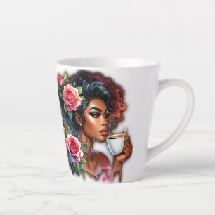 Caneca De Café Latte Senhora com Bebendo de Rosas Rosa