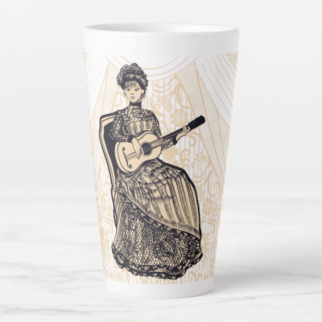 Caneca De Café Latte Senhora com guitarra (Frente)