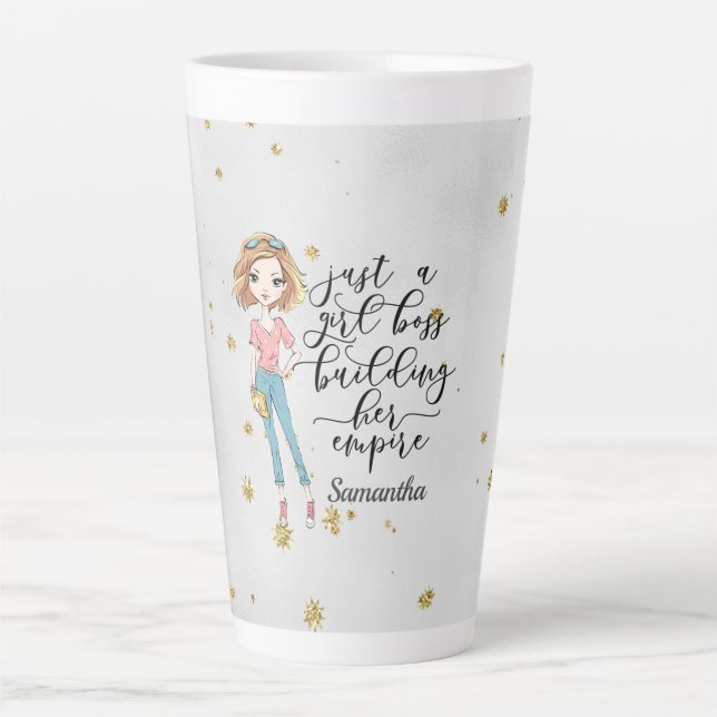 Caneca De Café Latte Senhora Elegante e Bonita | Chefe de Garota | CINZ (Frente)