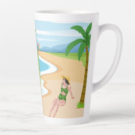 Caneca De Café Latte senhora na praia