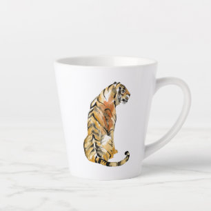 Caneca De Café Latte Sentado de Tigre de Aquarela