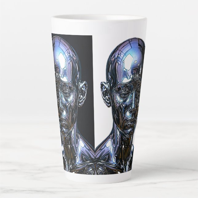 Caneca De Café Latte Sentinela Cromo Cibernético (Frente)
