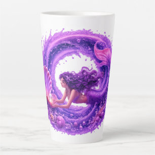 Caneca De Café Latte Sereia Buscadora de Pérola Roxa Arte de Onda Fanta
