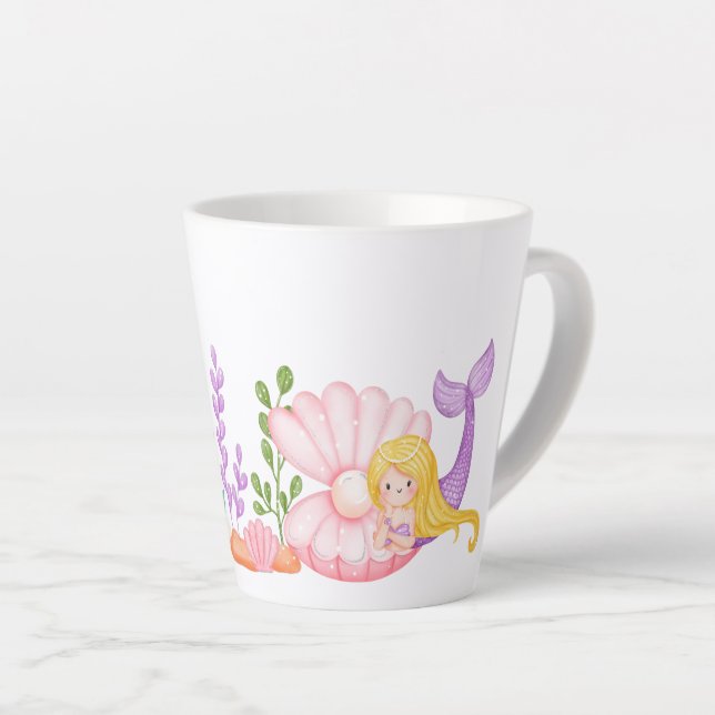 Caneca De Café Latte Sereia Coca Sob Aquarela Marinha (Ângulo direito)