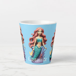 Caneca De Café Latte Sereia de Cabeça Vermelha e Bonita Thunder_Cove